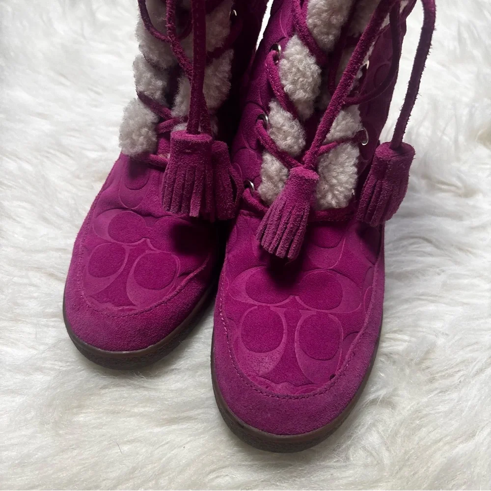Coach “Tuesday” Leather Women's Fuchsia Boots with Shearling Lining size 5